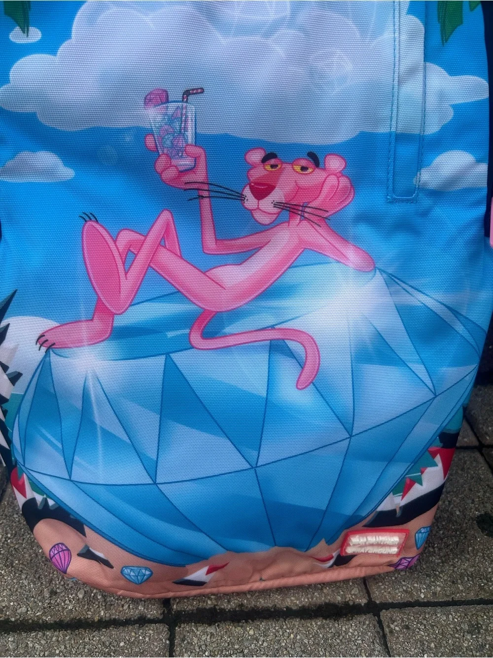 Sprayground Blue Pink Panther Diamond Graphic Kids Backpack